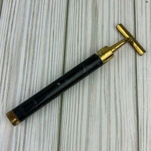 Vintage Brass & Marble Handle Shaving Razor Refillable Black White Gold